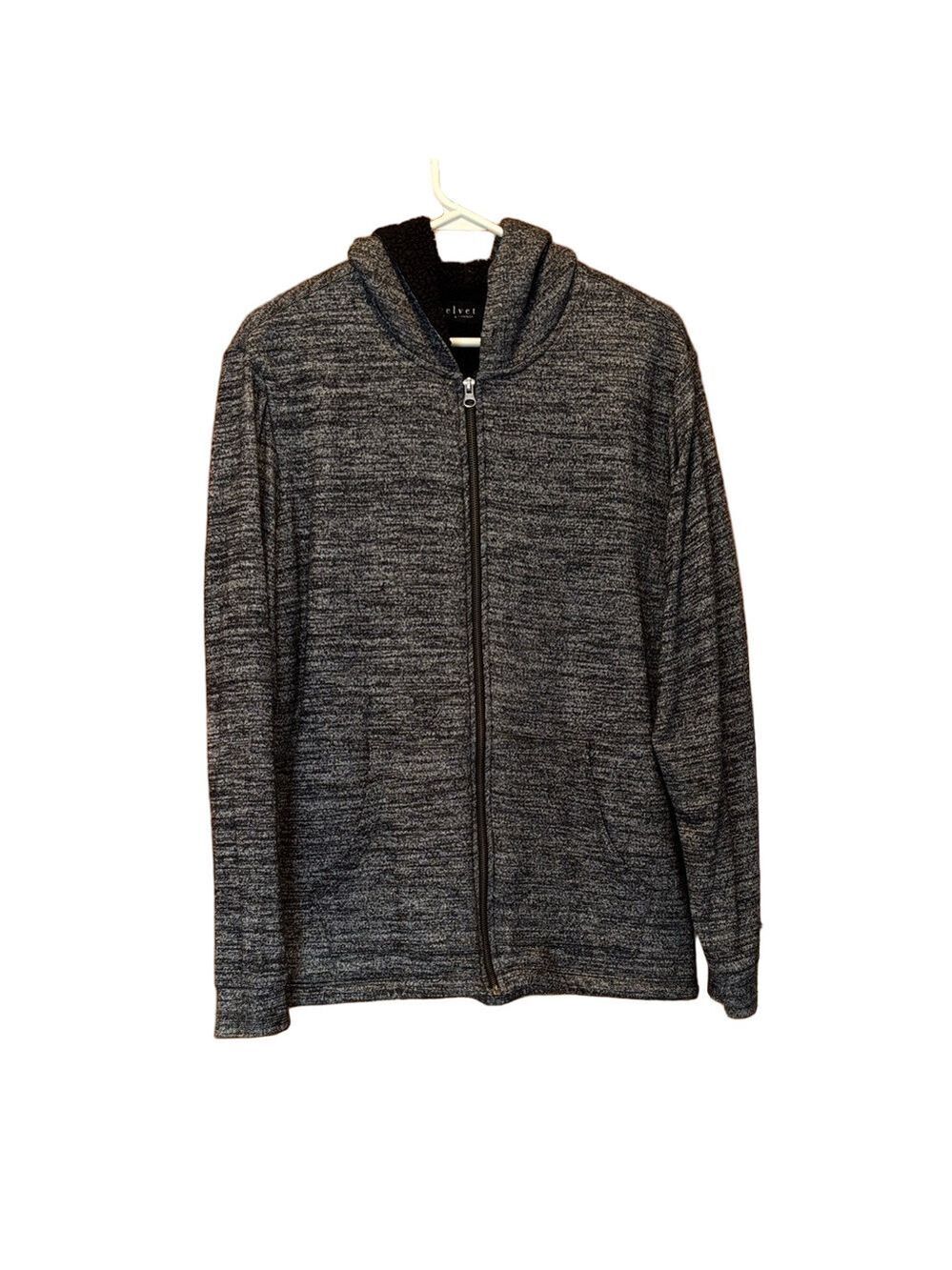 Velvet by Graham & Spencer Heathered Gray Sherpa Lined Full Zip Up Hoodie Large